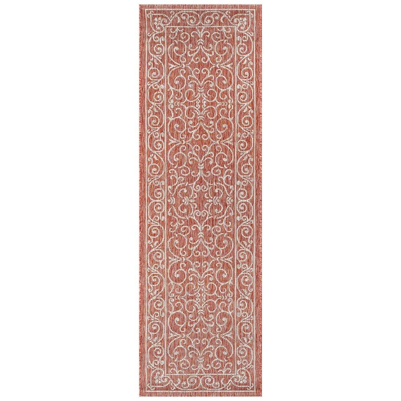 Unbranded Red Polypropylene 2 ft. x 10 ft. Floral Indoor Runner Rug A46A1-rug-1119