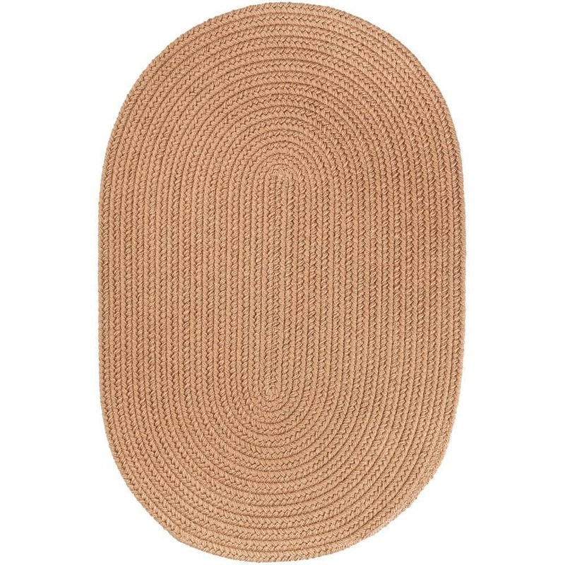 Unbranded Texturized Solid Camel Poly 3 ft. x 5 ft. Oval Braided Area Rug TS06R036X060