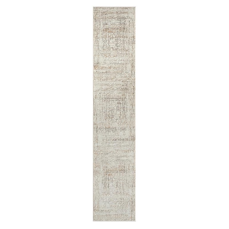 Unbranded Transitional Distressed Beige/Gray 2 ft. x 8 ft. Bordered High-Low Textured Indoor Area Rug 0393A8590D3048