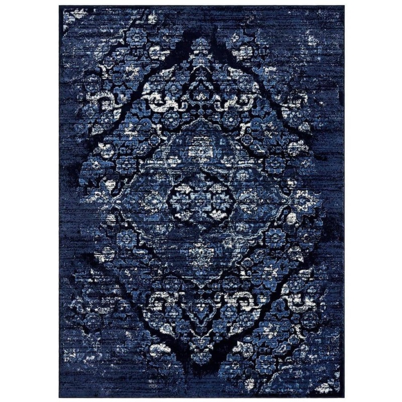 Unbranded Victoria Collection Distressed Navy 8×10 Oriental Floral Polypropylene Area Rug 4620 Navy 8×10
