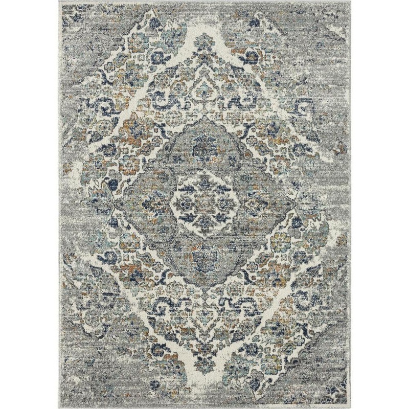Unbranded Victoria Collection Distressed Steel 2×3 Oriental Floral Polypropylene Area Rug 4620 Steel 2×3