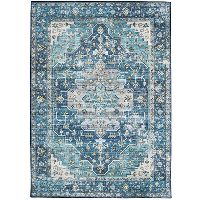 Unbranded Washable Alana Teal/Ivory 2 ft. x 3 ft. Abstract Rectangle Area Rug THD03332