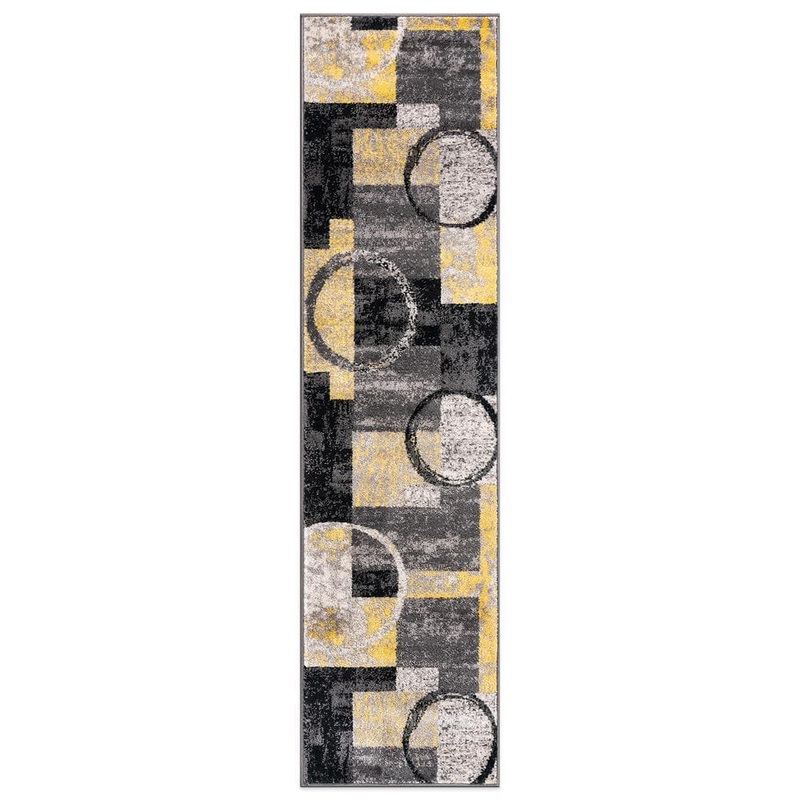 World Rug Gallery Contemporary Abstract Circle Design Yellow 2 ft. x 7 ft. 2 in. Indoor Area Rug 307YELLOW2x7