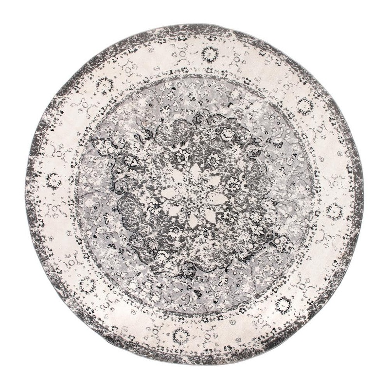 World Rug Gallery Traditional Distressed Medallion  Gray 6 ft. 6 in. RoundArea Rug MON830GRAY6RND