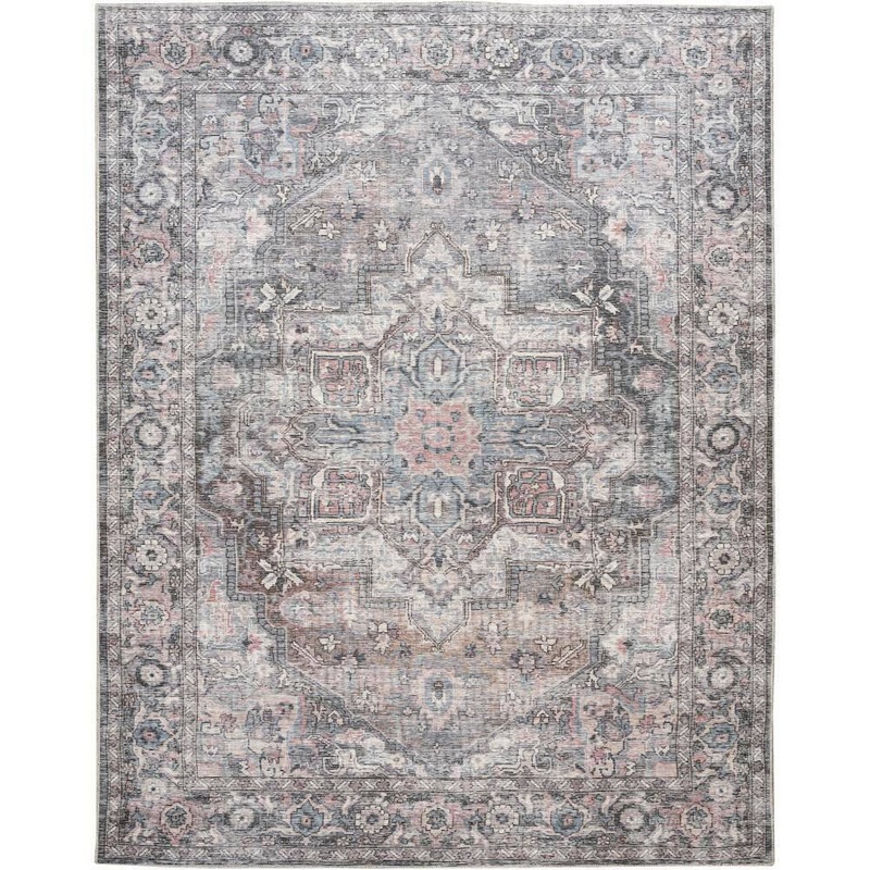 57 GRAND BY NICOLE CURTIS 57 Grand Machine Washable Gray 8 ft. x 10 ft. Floral Traditional Area Rug 871848
