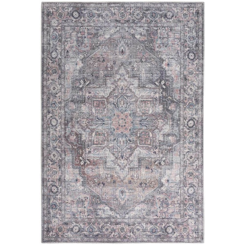 57 GRAND BY NICOLE CURTIS 57 Grand Machine Washable Grey 5 ft. x 7 ft. Floral Traditional Area Rug 871800
