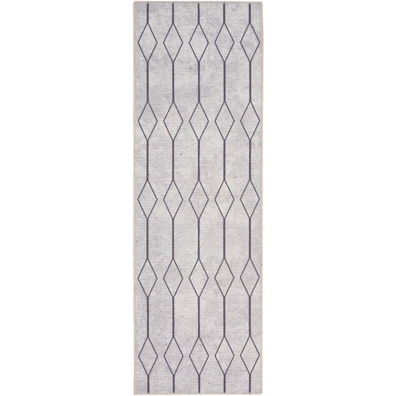 57 GRAND BY NICOLE CURTIS 57 Grand Machine Washable Ivory/Grey 2 ft. x 6 ft. Geometric Contemporary Runner Area Rug 163769