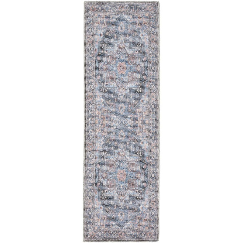 57 GRAND BY NICOLE CURTIS 57 Grand Machine Washable Light Blue Multi 2 ft. x 10 ft. Floral Traditional Kitchen Runner Area Rug 127839
