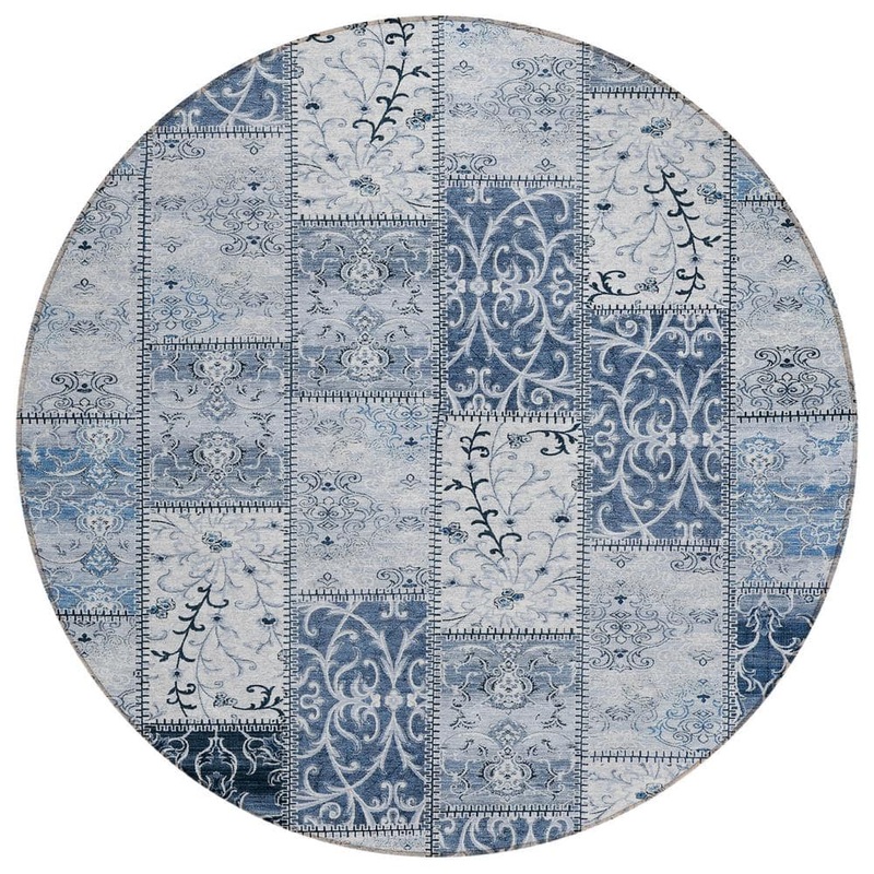 Addison Rugs Chantille ACN566 Denim 8 ft. x 8 ft. Round Machine Washable Indoor/Outdoor Geometric Area Rug ACN566DN8RO