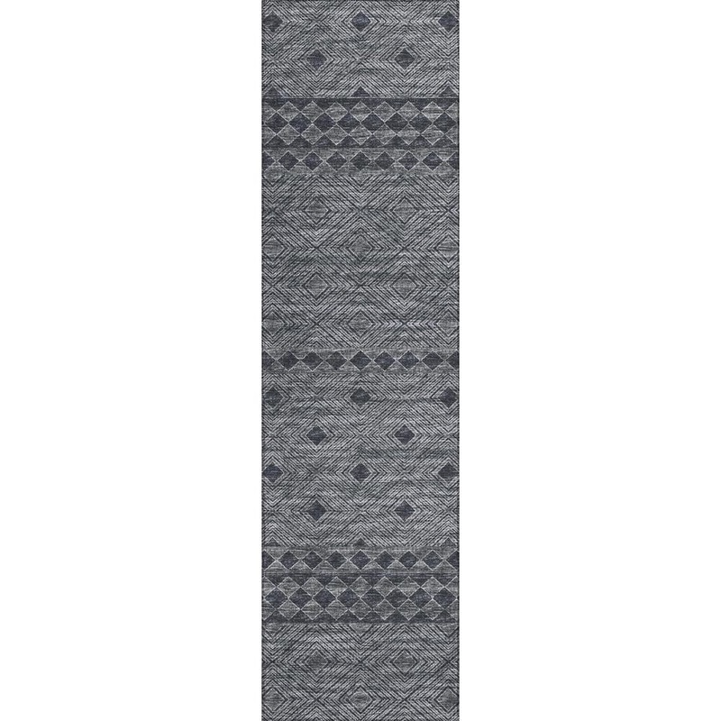 Addison Rugs Yuma Black 2 ft. 3 in. x 7 ft. 6 in. Geometric Indoor/Outdoor Washable Area Rug AYU31GR2X8