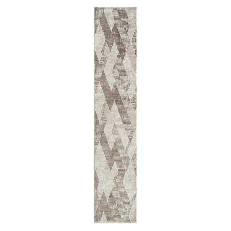 Unbranded Babette Gray/Beige 2 ft. x 10 ft. Geometric Diamond High-Low Textured Indoor Area Rug 0814A8590D3048