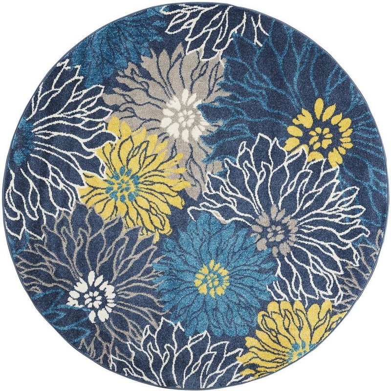 Unbranded Blue Polypropylene 4 ft. x 4 ft. Floral Indoor Round Area Rug A46A1-rug-1166