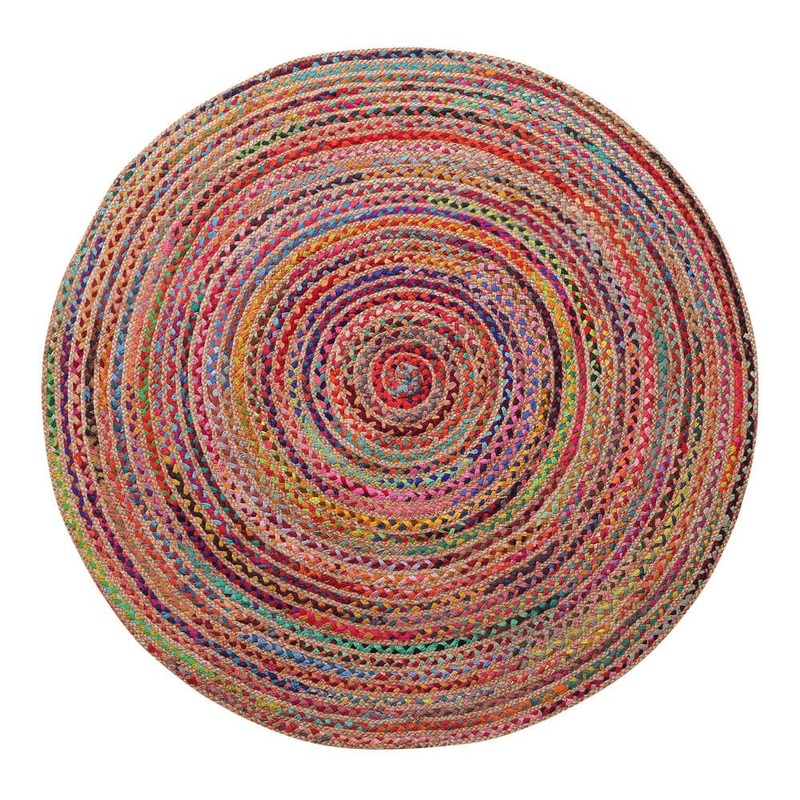Unbranded Bokaap Multicolor 3 ft. Round Bohemian Hand-Braided Cotton/Jute Area Rug 6834A0590D3048