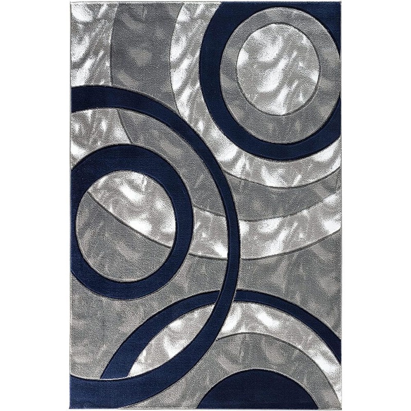 Unbranded Dark Blue Polypropylene 4 ft. x 6 ft. Geometric Indoor Area Rug A46A1-rug-1029