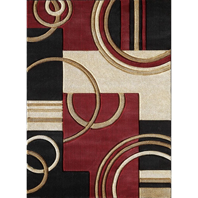 Unbranded Dark Red Polypropylene 8 ft. x 10 ft. Abstract Indoor Area Rug A46A1-rug-871