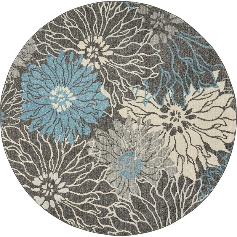 Unbranded Gray Polypropylene 4 ft. x 4 ft. Round Floral Indoor Area Rug A46A1-rug-1167