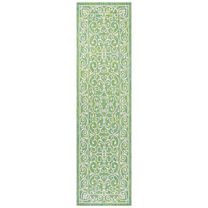 Unbranded Green Polypropylene 2 ft. x 8 ft. Floral Indoor Runner Rug A46A1-rug-1087