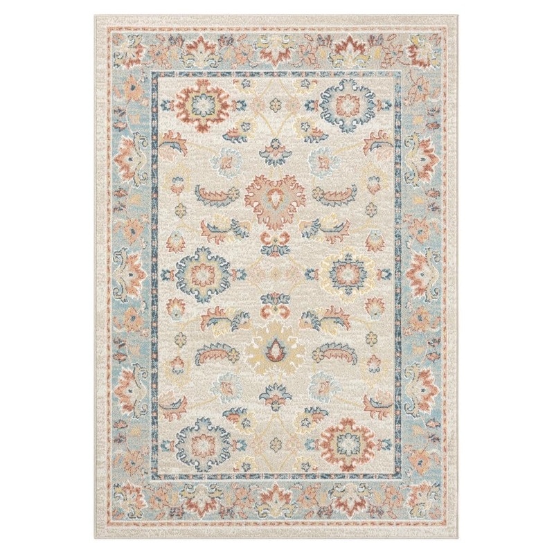 Unbranded Iviana Ivory/Blue 7 ft. 10 in. x 9 ft. 10 in. Contemporary Power-Loomed Border Rectangle Area Rug 3467A3590D3048