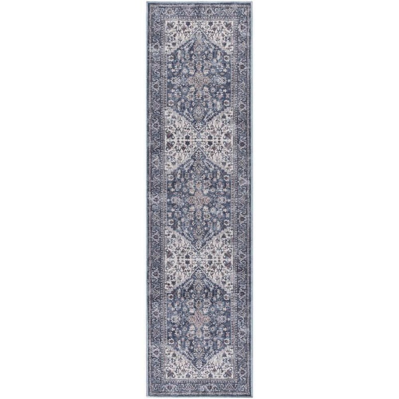 Unbranded Machine Washable Series 1 Navy Ivory 2 ft. x 10 ft. Distressed Traditional Runner Area Rug 927712