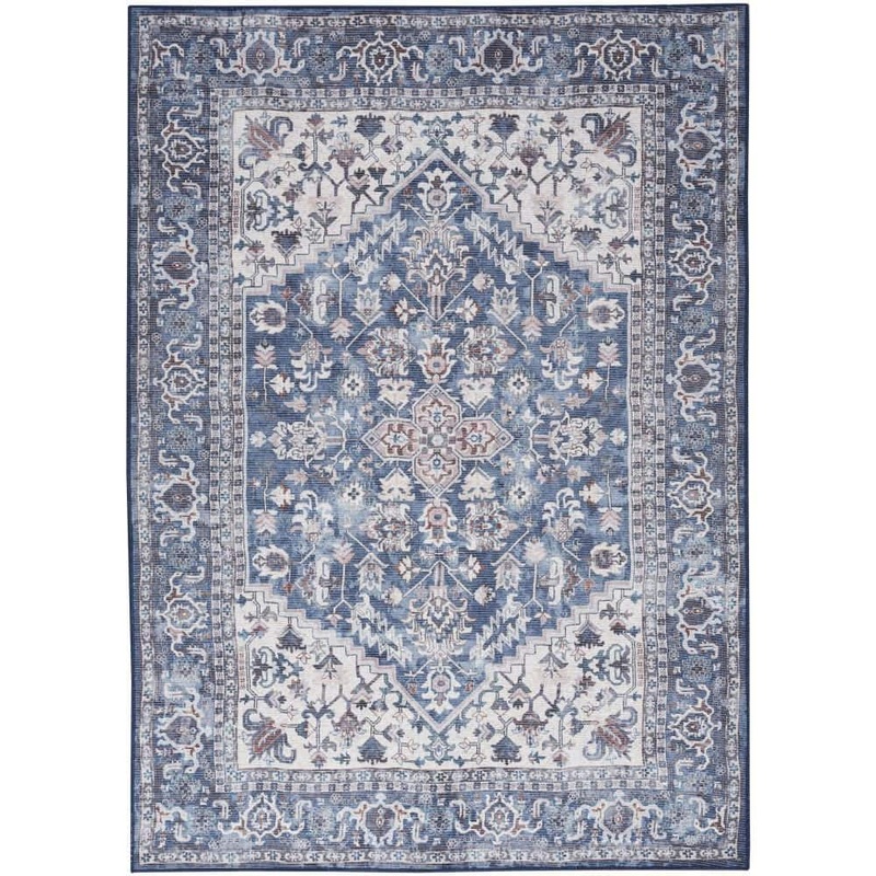 Unbranded Machine Washable Series 1 Navy Ivory 6 ft. x 9 ft. Distressed Traditional Area Rug 927750