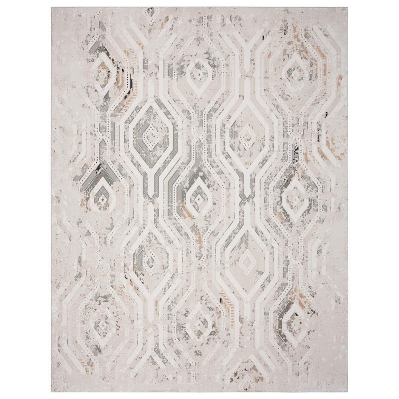 Unbranded Michaela Fara Gray/Cream 7 ft. 10 in. x 9 ft. 10 in. Contemporary Carved Ikat Polyester Area Rug FRESH00023ASO7A9A