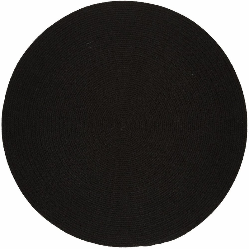 Unbranded Texturized Solid Black Poly 8 ft. x 8 ft. Round Braided Area Rug TS16R096X096