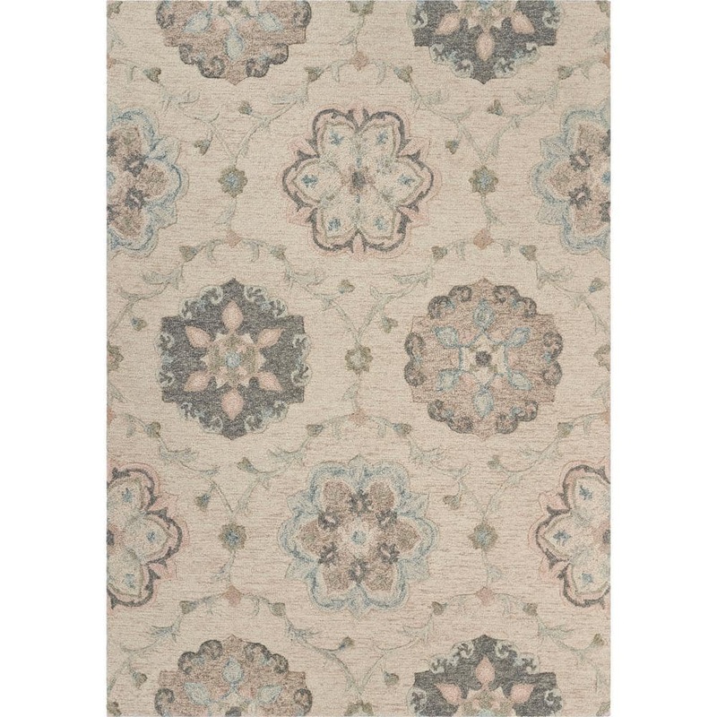 Unbranded Traditional Ivory / Light Blue 7 ft. x 9 ft. Floral Medallion Area Rug VICTO81584IVO7090