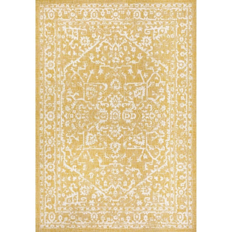 Unbranded Yellow Polypropylene 4 ft. x 6 ft. Floral Indoor Area Rug A46A1-rug-1047