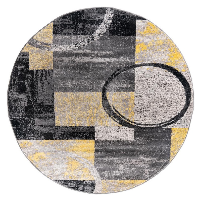 World Rug Gallery Contemporary Abstract Circle Design Yellow 6 ft. 6 in. Round Indoor Area Rug 307YELLOW6Rnd
