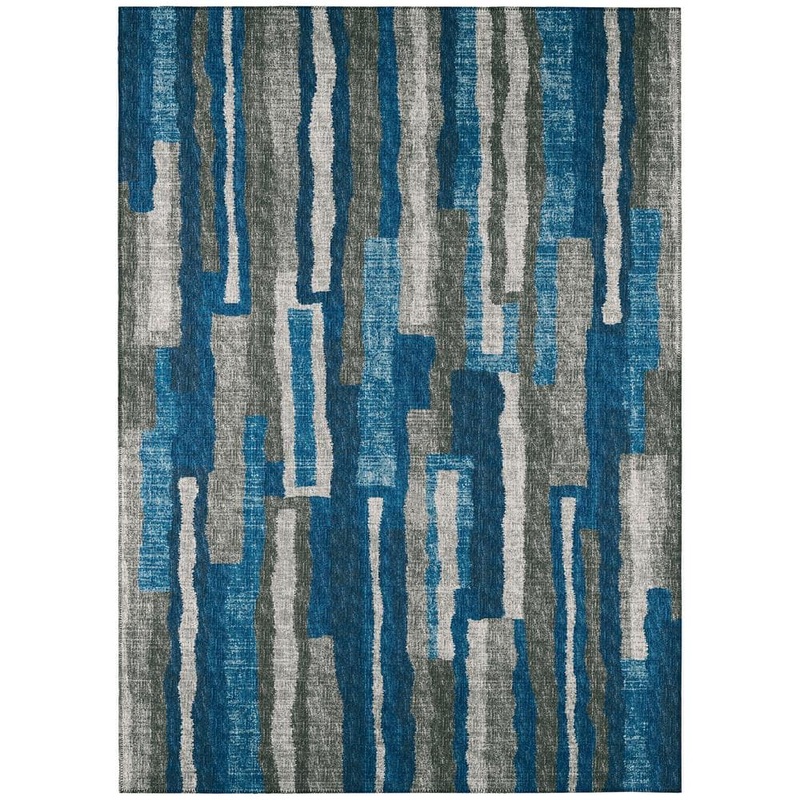 Addison Rugs Bravado Blue 9 ft. x 12 ft. Geometric Indoor/Outdoor Washable Area Rug ABV37BL9X12