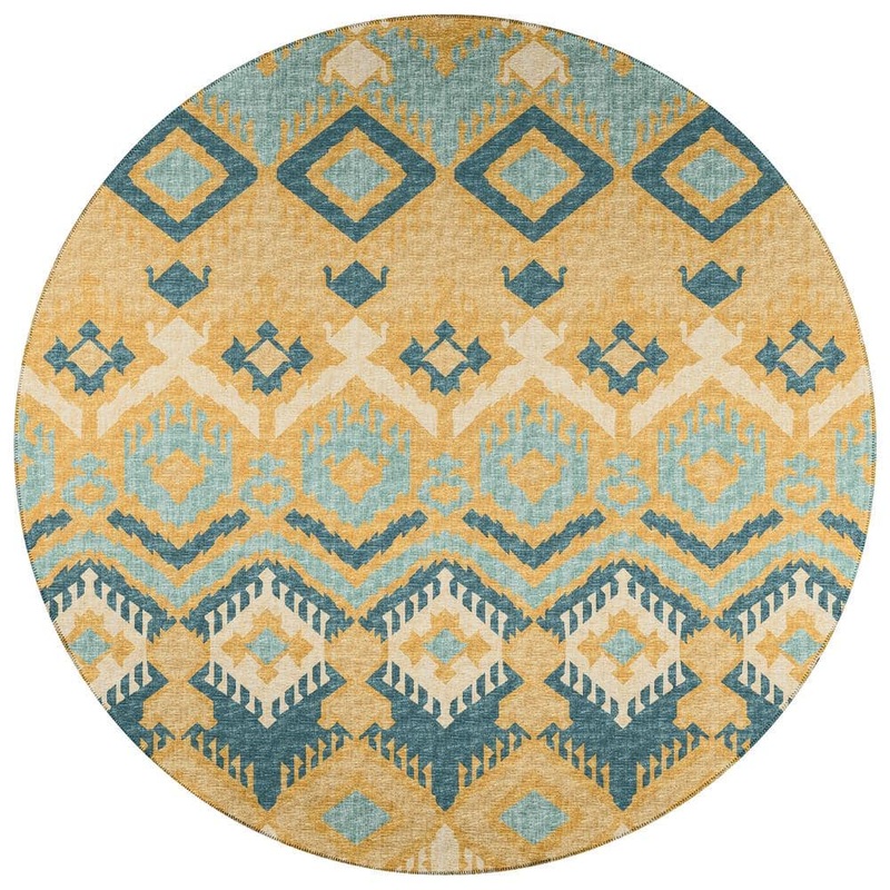 Addison Rugs Yuma Yellow 8 ft. x 8 ft. Geometric Indoor/Outdoor Washable Area Rug AYU32YE8RO