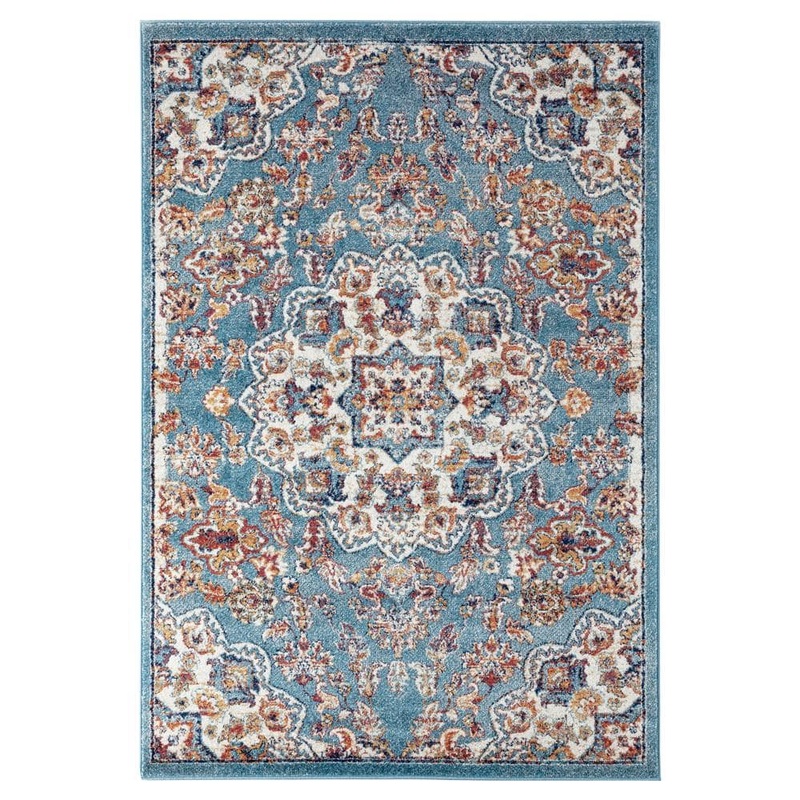 Amer Rugs Alexandria 4 x 6 Sea Blue Medallion Pattern Area Rug for High Traffic Living Room Dining Room Bedroom ALX81-0406AR