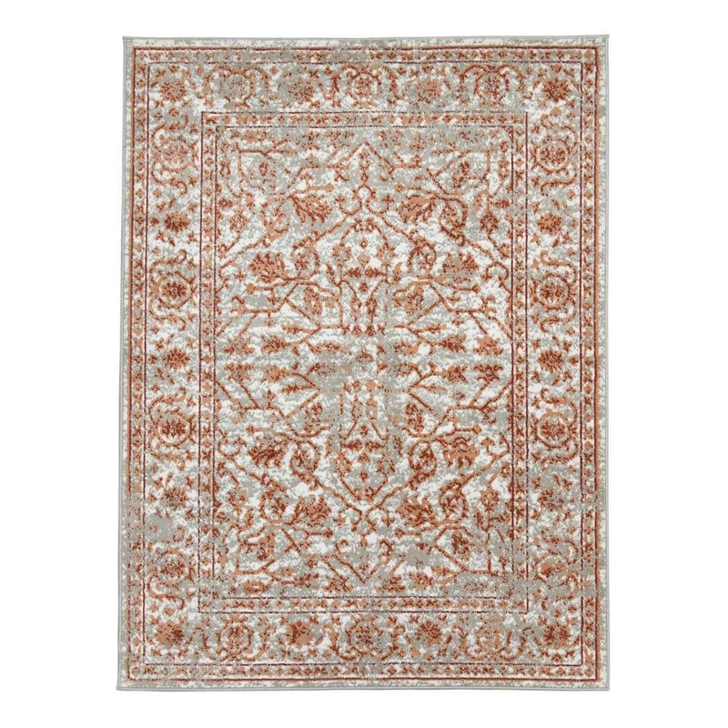 Amer Rugs Alpine 6 x 9 Gray/Orange Bordered Pattern Area Rug for High Traffic Living Room Dining Room Bedroom ALP96709