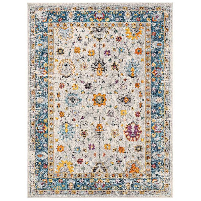 Amer Rugs Montana 8 x 10 Blue/Orange Bordered Pattern Area Rug for High Traffic Living Room Dining Room Bedroom MON67101010