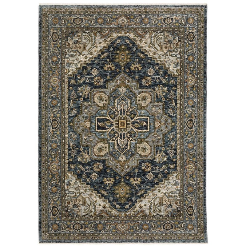 AVERLEY HOME Ambrose Blue 5 ft. x 8 ft. Traditional Oriental Medallion Polyester Fringe Edge Indoor Area Rug 704588