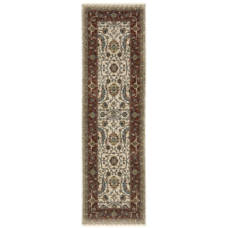AVERLEY HOME Ambrose Ivory/Red 2 ft. x 8 ft. Border Oriental Floral Polyester Fringe Edge Indoor Runner Area Rug 704748