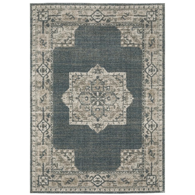 AVERLEY HOME Apex Blue/Beige 10 ft. x 13 ft. Distressed Persian Medallion Polyester Indoor Area Rug 709927