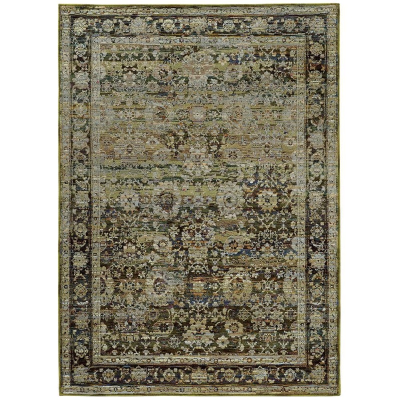AVERLEY HOME Athena Green/Brown 9 ft. x 12 ft. Distressed Border Area Rug 004305