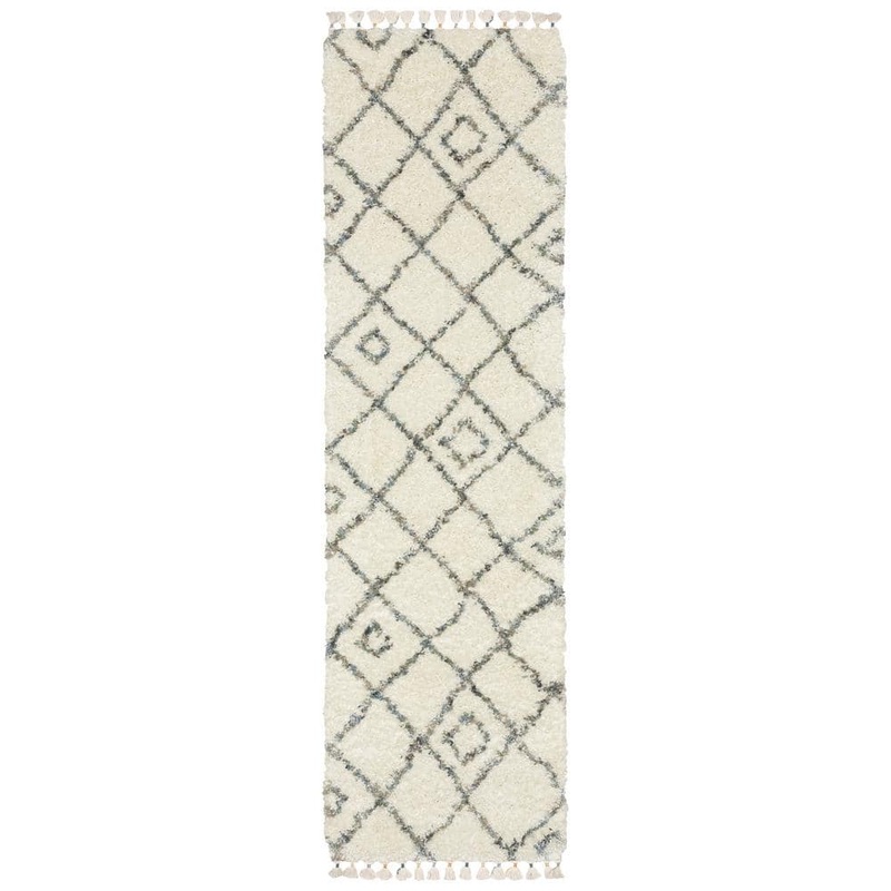 AVERLEY HOME Avalon Ivory/Multi-Colored 2 ft. x 8 ft. Geometric Diamond Lattice Polypropylene Shag Tassel Indoor Runner Area Rug 712958