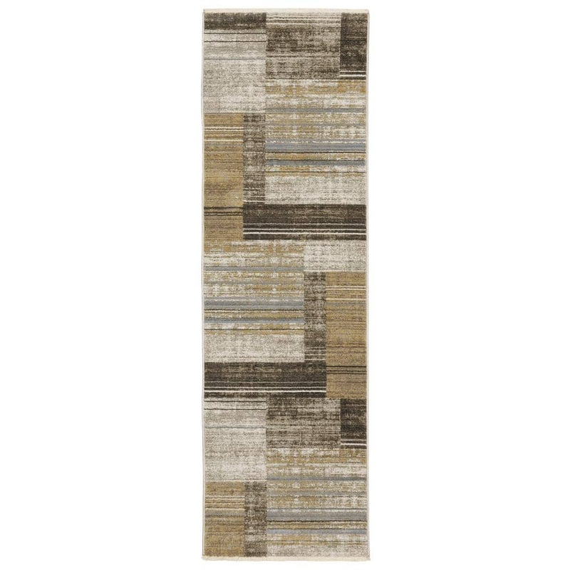AVERLEY HOME Brooker Beige/Charcoal 2 ft. x 8 ft. Distressed Geometric Stripe Recycled PET Yarn Indoor Runner Area Rug 705547