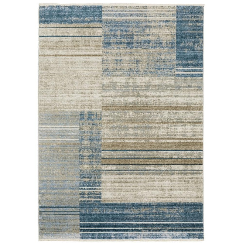 AVERLEY HOME Brooker Blue/Beige 7 ft. x 10 ft. Distressed Geometric Stripe Recycled PET Yarn Indoor Area Rug 705516