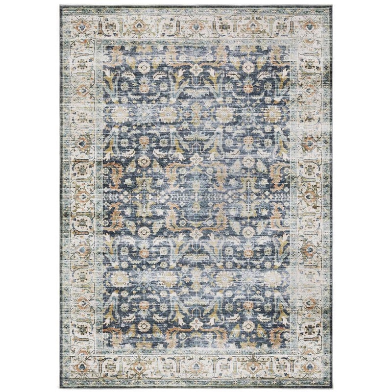 AVERLEY HOME Cascade Blue/Gold 4 ft. x 6 ft. Vintage Persian Polyester Machine Washable Indoor Area Rug 672474