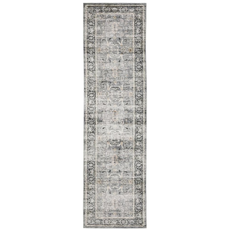 AVERLEY HOME Cascade Gray 2 ft. x 8 ft. Vintage Persian Polyester Machine Washable Indoor Runner Area Rug 672542