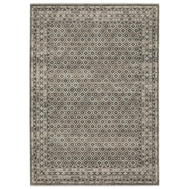 AVERLEY HOME Channing Gray/Beige 5 ft. x 8 ft. Faded Geometric Border Polyester Fringe Edge Indoor Area Rug 735933