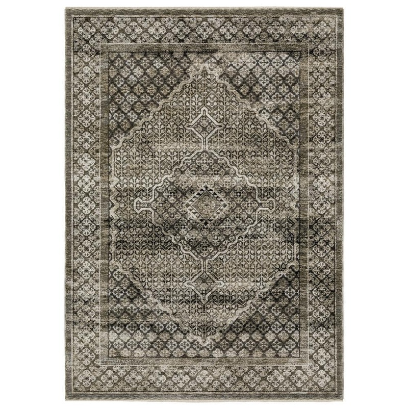 AVERLEY HOME Channing Gray/Beige 5 ft. x 8 ft. Faded Oriental Medallion Polyester Fringe Edge Indoor Area Rug 735872