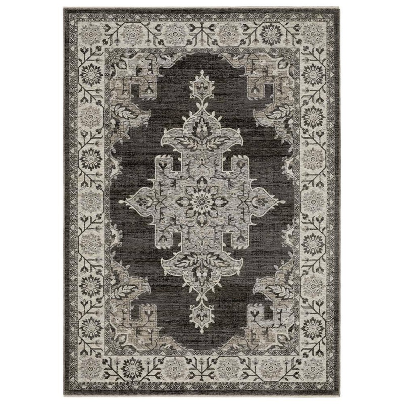 AVERLEY HOME Channing Gray/Beige 8 ft. x 11 ft. Distressed Oriental Medallion Polyester Fringe Edge Indoor Area Rug 736312