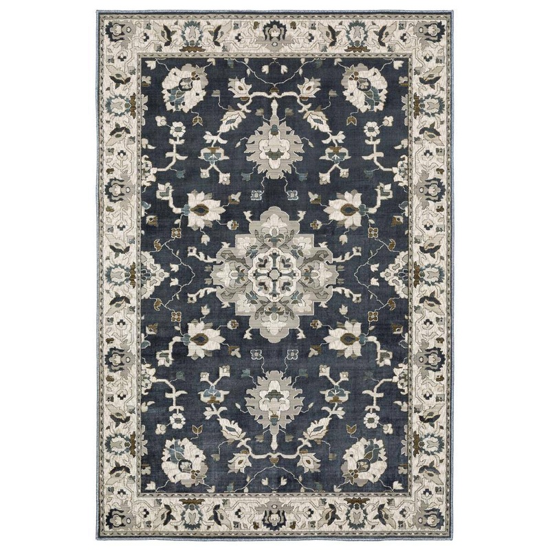 AVERLEY HOME Edgewater Blue/Beige 8 ft. x 11 ft. Traditional Bordered Oriental Floral Polyester Indoor Area Rug 714259