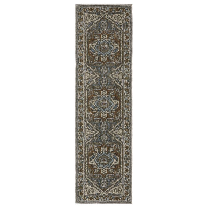 AVERLEY HOME Edgewater Gray/Multi-Colored 2 ft. x 8 ft. Traditional Oriental Medallion Polyester Indoor Runner Area Rug 714037