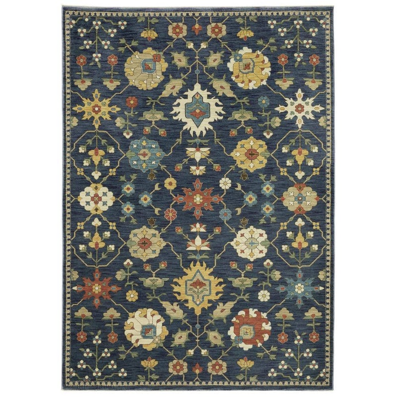AVERLEY HOME Fleetwood Blue/Multi-Colored 8 ft. x 11 ft. Persian Floral Polypropylene Fringe Edge Indoor Area Rug 714556