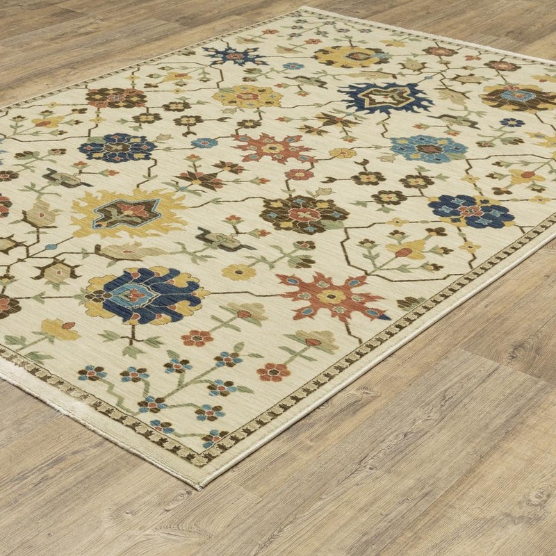 AVERLEY HOME Fleetwood Ivory/Multi-Colored 7 ft. x 10 ft. Persian Floral Polypropylene Fringe Edge Indoor Area Rug 714600